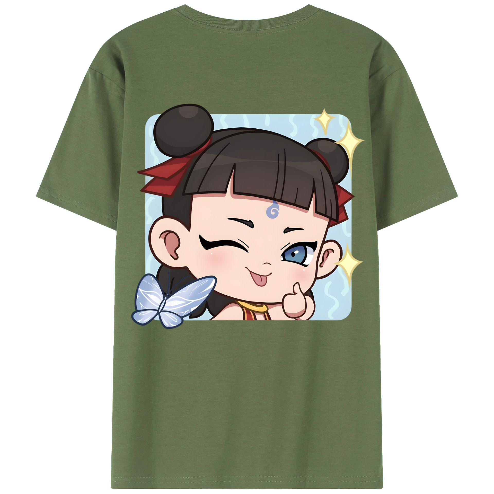 （画像用） Ne Zha 2 ナタ 魔童の大暴れ 綿100％ メンズ半袖Tシャツ（バックプリント） 通気性